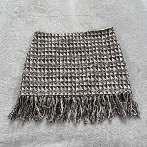 LE LIS Texture Geometric Fringe Mini Skirt Womens M Multicolor Boho Festival